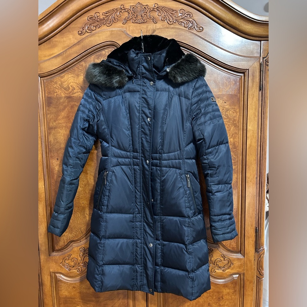 Vince Camuto Blue Quilted Puffer Jacket with removable Hood and collar